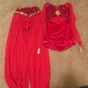 Red Girls' Dance Costume with Gold Accents